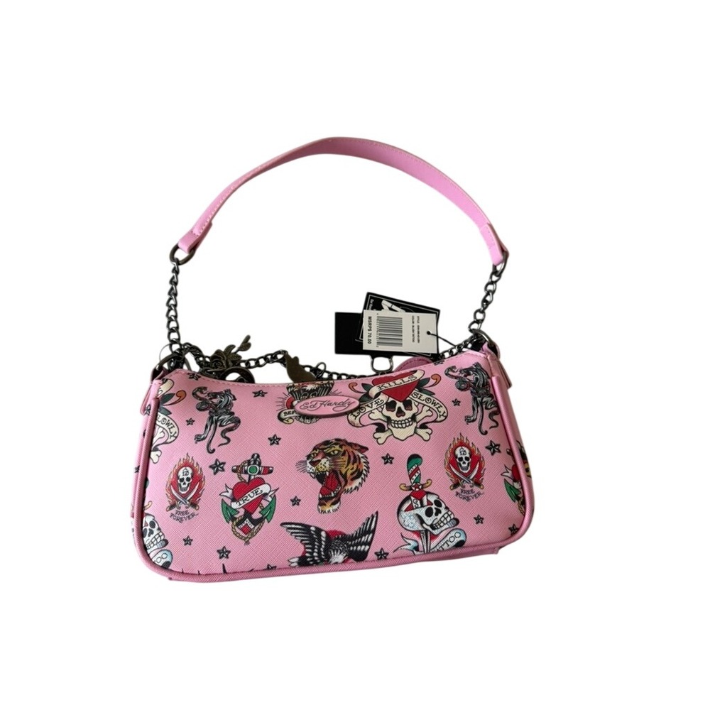 NWT! "Ed Hardy" Blush Tattoo Pink Vegan Leather Shoulder Bag EHH-090-42-USH